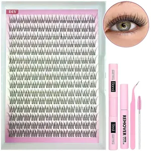 Natural Eyelash Extension Kit, Fine Cluster Lashes 9-11mm, Includes Glue, Remover, Tweezers, Brush, Applicator, DIY at Home, 180pcs Set, Makeup Lashes, Lash Clusters