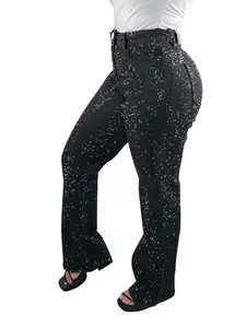 Jackie's All Black Rhinestone Jeans - Straight Fit With Silver Rhinestones - Stretchy & True To Size - Fashionable Women's Denim