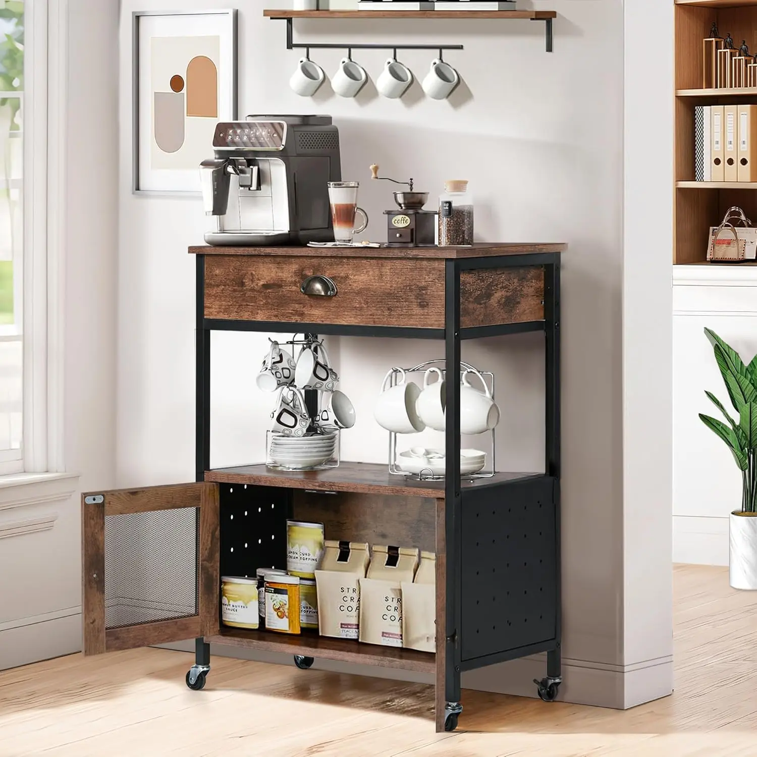 [SummerSale] HOMBCK Catrimown Coffee Cart with Storage, Coffee Cart Station, Coffee Bar Cart on Wheels, Small Microwave Cart with Drawer for Kitchen, Living Room #home essentials#back to school
