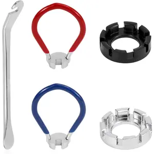 5pcs Universal Bicycle Spoke Wrench Set, Portable Spoke Tool with Tire Lever Bike Rim Correct Kit Bike Wheel Wrench 10-15 Gauge for Cycling Wheel Tension Adjust Repair Tools
