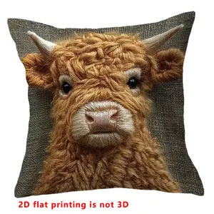 Cute Cow Pattern Digital Print Pillow Cover, Vintage Style Single-Sided Cushion Case, Home Decor for Living Room Bedroom, All Seasons Use, Creative Decorative Cushion