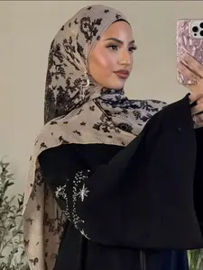 Women's Elegant Floral Print Hijab Scarf, Breathable Long Shawl Headscarf, Muslim Fashion Daily Wear, Stylish Beach Cover-Up