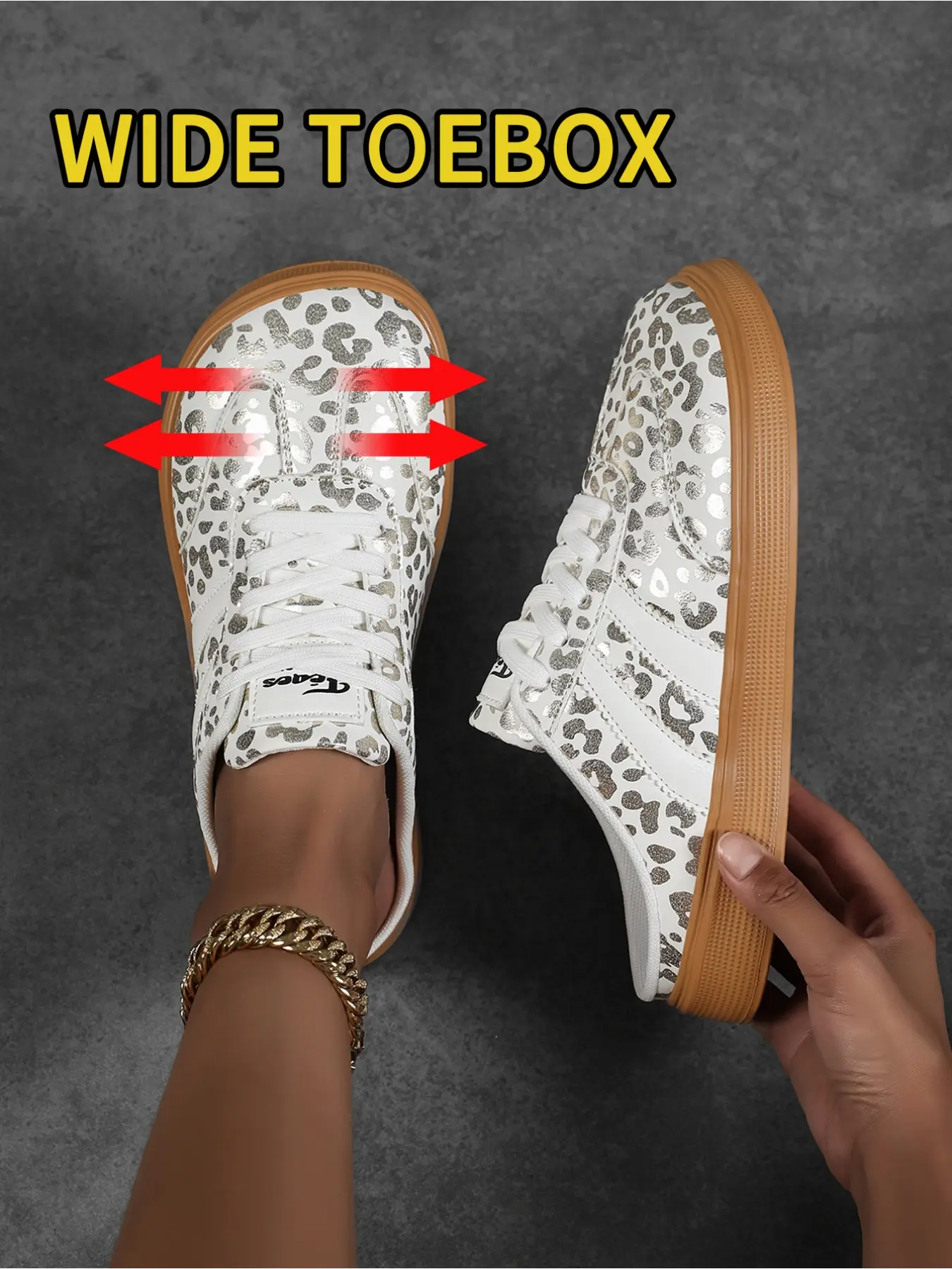 Gentle Baddie Vibe! White & Silver Leopard Print Mule Low Top Sneakers, Casual Trendy Trainers, Slip-On Soft-Sole Casual Athletic Walking Shoes, Ideal for Commuting, Strolling & Daily Outfits, Trending Sneakers