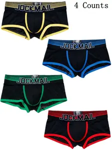 Men's Colorblock Letter Boxer Brief, Breathable Comfortable Underwear for Daily Wear, Casual Men's Underwear for All Seasons, Underwear Boxers