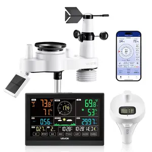 Fathersdaygift VEVOR 7-in-1 Wi-Fi Weather Station with APP, 7.5 in Display, Wireless Solar Powered Outdoor Sensor, with Pool Thermometer, Rain Gauge, Indoor Outdoor for Weather Forecast, Wind Speed, Pool Temperaturedealsforyoudays
