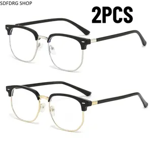 Unisex Fashionable Photochromic Glasses - 2-Pack Semi-Rimless Transition Frames, Lightweight UV Protection Eyewear for Driving, Outdoor Use, Unisex Fashionable Glasses