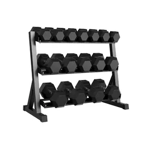 3-Tier Dumbbell Rack for Home Gym - Space-Saving Steel Weight Storage Shelf - Rubber Guards, Holds 5 or 6 Pairs Hex Dumbbells - Sturdy Organizer