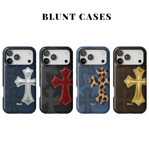 Silver Denim - Crimson Cross - Cheetah Saint - Gold Cross | Blunt iPhone Case – Gothic Aesthetic Cover for iPhone 17 Pro Max/16/15/14/13/12/11 All Series | MagSafe Compatible & Wireless Charging Ready | Durable & Stylish | Gift for Teen Girls