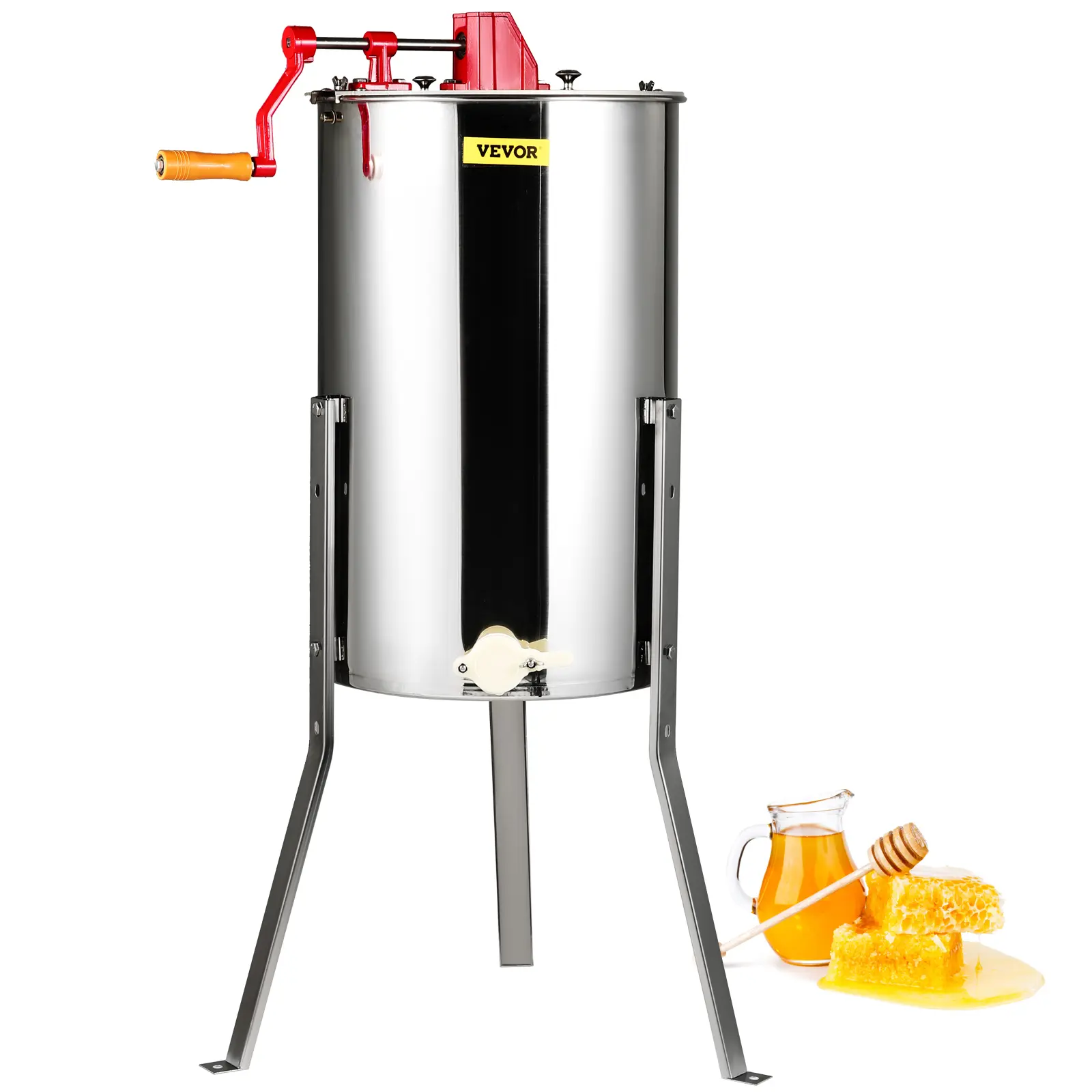 【summerfinds】VEVOR 3-Frame Manual Honey Extractor, Polished Rust-Resistant Stainless Steel Beekeeping Centrifuge with Lid, Height-Adjustable Stand, 18.9'' x 6.3'' Home Apiary Drum Spinner Equipment, Father's Day Gift, 3 Deep/Medium/Shallow Frames, Comfort