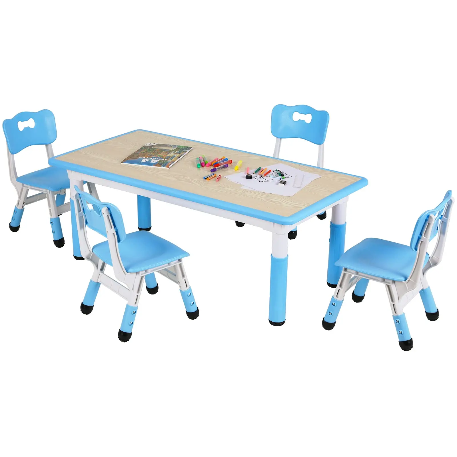 Arlopu Toddler Arts & Grafts Multi Activity Desk,Kids Table and 4 Chairs Set, Non-Slip Legs, Graffiti Desktop,Height Adjustable, Reading Daycare Classroom Home,Children Study Dining Table