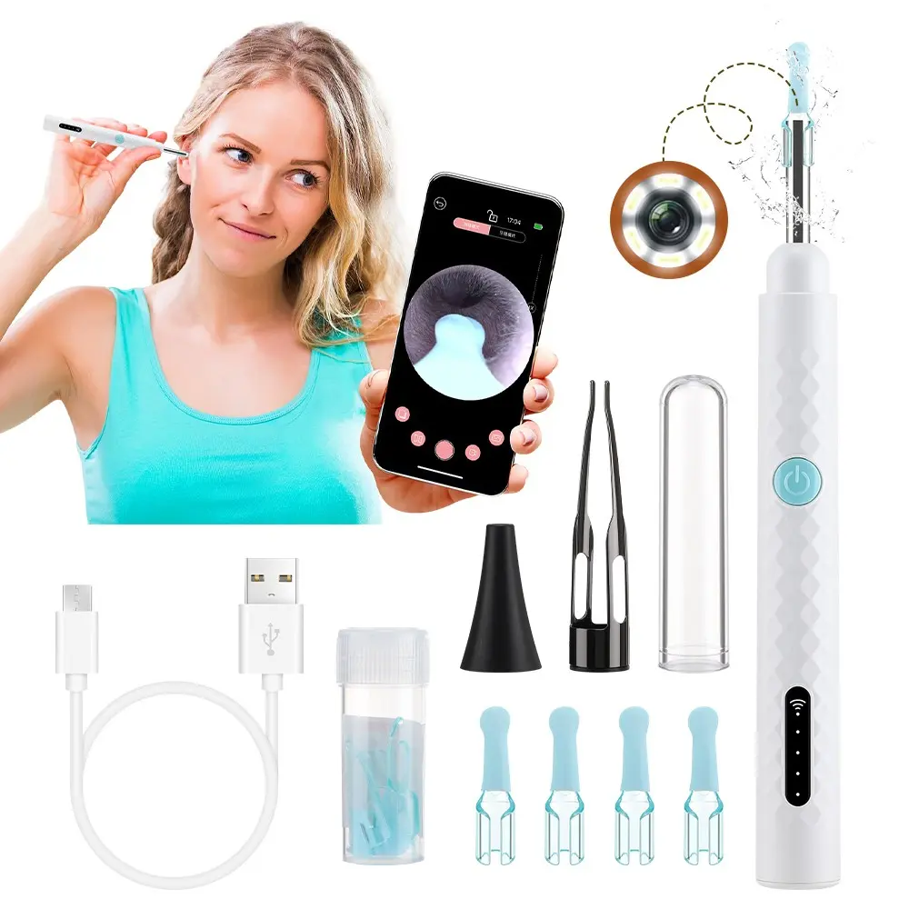 Visible Earwax Remover Tool Set with HD Camera, Silicone Earwax Cleaner Kit with 6 LED Light, Includes Ear Spoon Tweezers Ear Pick for Cleaning Earwax, Ideal for Daily Use, Ear Hygiene Set, Ear Cleaning Tools, Earwax Removal Kit