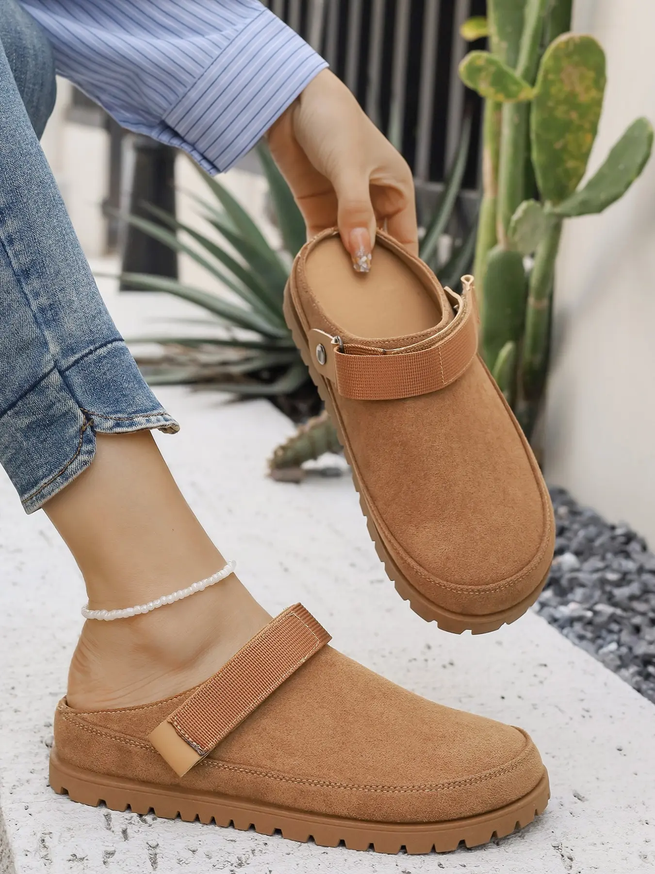 Women’s Casual Clogs, Adjustable Strap Slip-On Thick Soled Mules, Thick Sole Comfort Walking Shoes, Textile Upper, Perfect for Spring & Fall Daily Wear, Thick Bottom Slippers