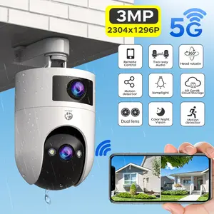 【JOOAN 2K HD 5G/2.4G WiFi Dual Lens Surveillance Camera】With Spotlight, Color Night Vision, Indoor/Outdoor Waterproof, 360° PTZ, AI Motion Detection, Two-Way Audio, No-Blind-Spot Coverage, Auto Tracking, Easy Installation, Suitable for Home/Pets/Stores