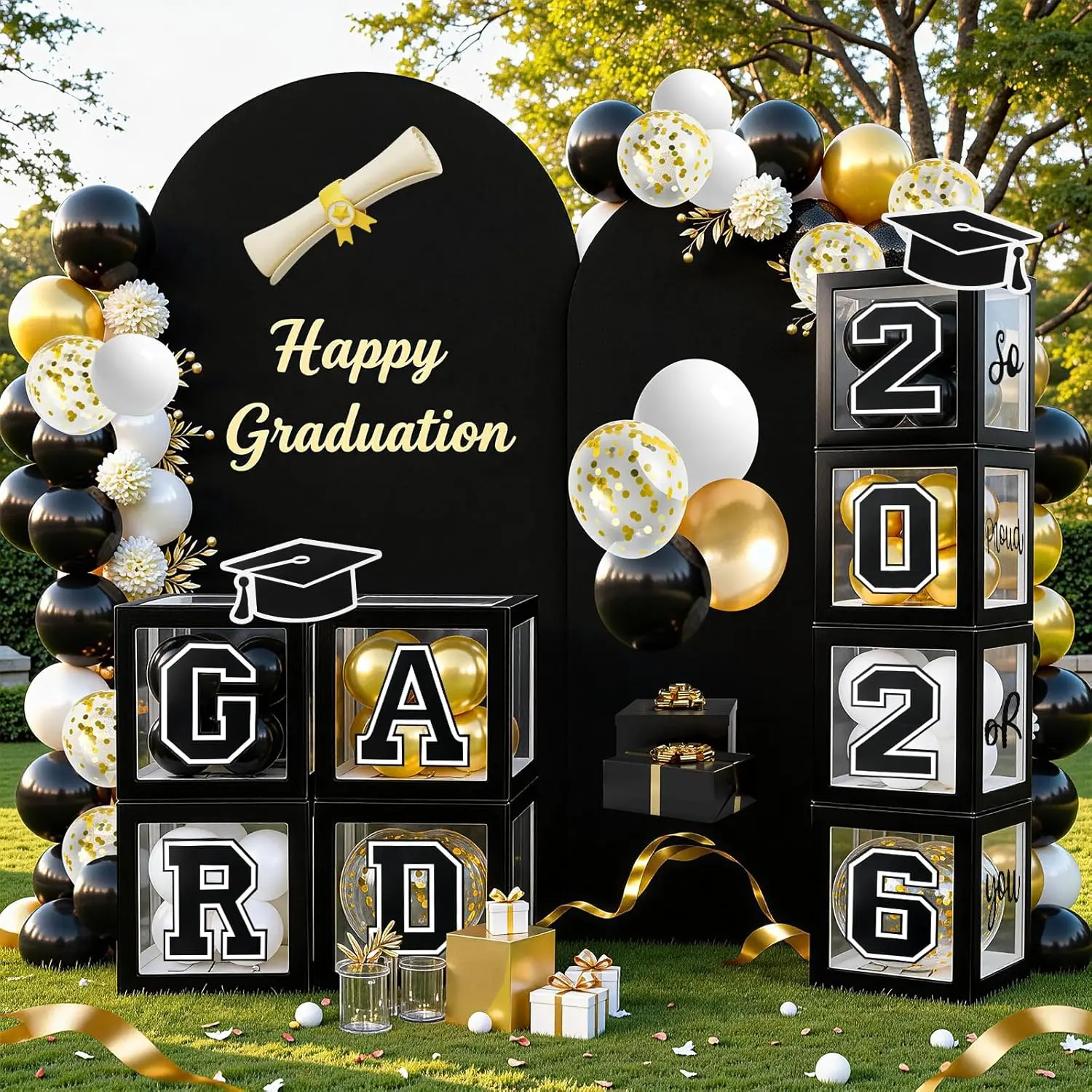 Comprehensive 2026 Graduation Decorations Set - 4 Boxes with 129 pcs Balloon Arch Kit, Black Home & Festive Essentials for All Grades, Balloon Kit, Party Supply