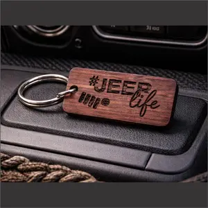 #Jeep Life  - Solid Oak wooden keychain with stainless steel hardware