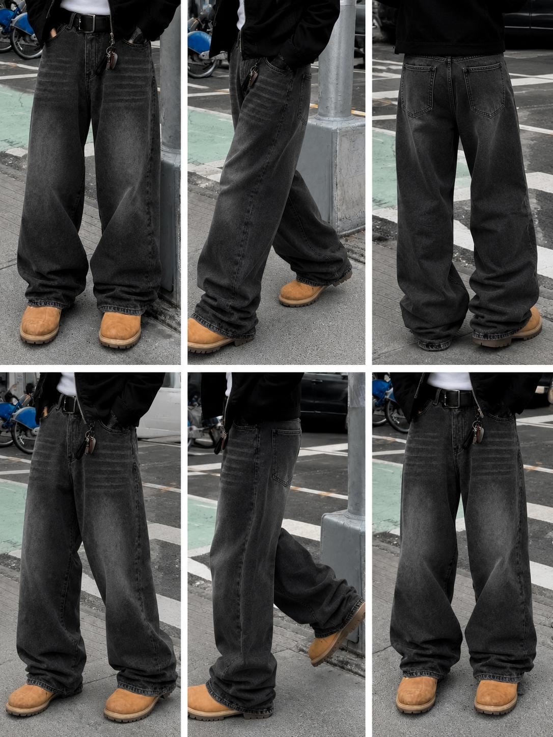 Baggy Wide Leg Jeans for Men and Women, Casual Fashion Streetwear Denim Pants, Low Rise Loose Fit Y2K Skater Jeans, Relaxed Straight Leg Urban Hip Hop Jeans with Pockets for Daily Wear, Vintage Grunge Style Denim Trousers Pants for US Outfits, Club Outfit