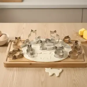 Cat Series Cookie Cutter, 9 Counts/set Cute Cartoon Cat Design Biscuit Mold, Baking Tool for Home Kitchen Baking House Cookiecutters