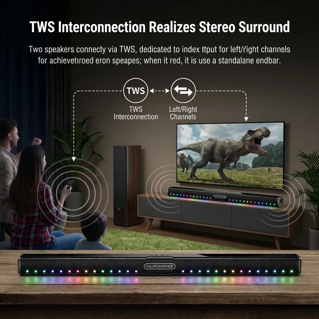 Huichang -10 speakers with RGB lights, Bluetooth 5.3 slim 34.6-inch design, 9D stereo sound, surround sound, piano black paint surface, AUX/USB/coaxial input, perfect for projectors, TVs, gaming and party smartphones, audio, home theater speakers tiktoksh
