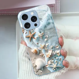 Summer Beach Vibe: Seashell & Starfish Phone Case — Shockproof Glossy Cover for 【iPhone 16 Pro】666