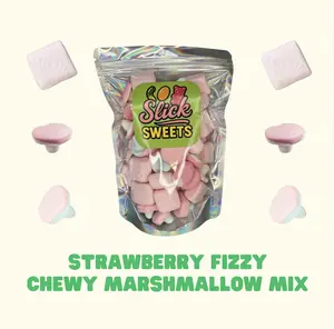 Strawberry Swedish Fizzy Chewy Marshmallow Trifecta 1/4lb 1/2lb 1lb Size Soft Chewy Malaco Marshmallows in Iridescent Bag
