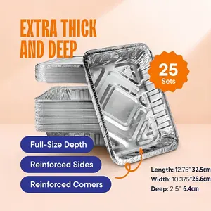 30 Or 25pcs Of Disposable Covered Thickened Half-size Insulated Baking Pans - 9x13 Inches Aluminum Foil Baking Pans, Suitable for Baking, Cooking, Heating, Steam Table | Commercial And Household Use, Barbecue, Catering, Buffet