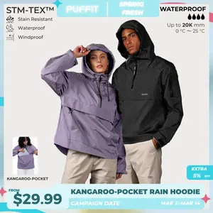 【Restocked】PUFFIT STM-TEX Waterproof Oversized Fall Hoodie Coat Warm Half Zip Rain Jacket With Adjustable Waist,Hood & Cuffs,Large Kangaroo Pocket,Shell Jacket,Ski Jacket,Spring Jacket,SpringStatem,Windbreaker,Dog Walking,School Running,Football Mum