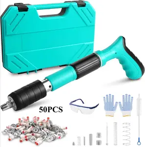 Concrete Nail Gun Kit with 50pcs Nails 5-Speed Adjustable Steel Tool for Wall Fastening Portable Household Decor and Heavy Duty Tasks