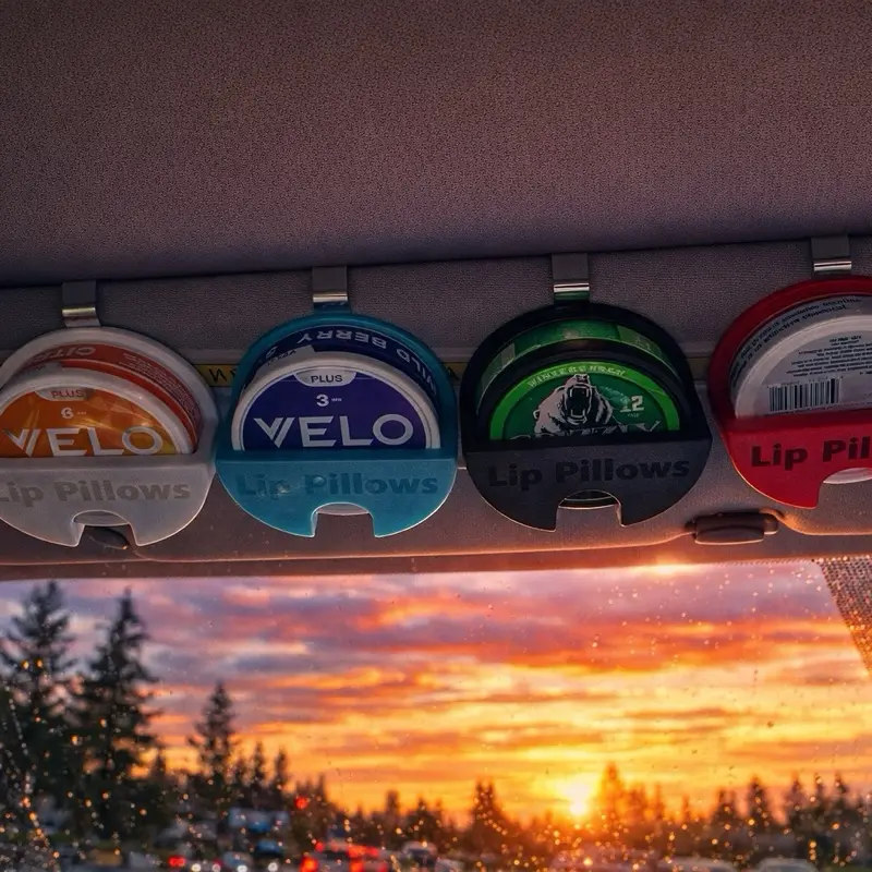 Lip pillow Velo/Grizzly/Zeo/Zone car visor Zyn pouch holders with glow in the dark blue