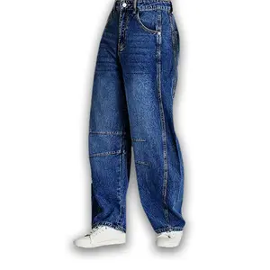 Women Jeans Baggy Barrel Jeans Wide Leg Mid Rise Balloon Denim Ankle Jean Pant
