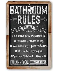 Bathroom Rules (Chalkboard Style) - Metal Sign