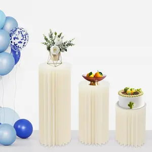 3Pcs Foldable Paper Columns Display Stand, Cardboard Cylinder Cake Stands, White Wedding Centerpieces Cardboard Sets, Paper Roman Pillars for Tables Decoration, Party, Ceremony, Home