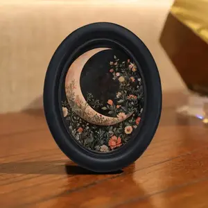 Vintage Halloween Peony Wall Art, Handmade Oval Wooden Decoration (5.25x4.16 Inches), Perfect for Christmas & Thanksgiving Decorations, Decoration Items