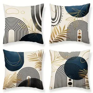 Bohemian Style Geometric Pattern Throw Pillow Case, 4pcs Square Pillow Cover without Filler, Household Decoration Supplies, Home Textile, Bedroom Decorative Accessories