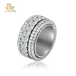 Delzzad Unisex Rotatable Layered Iced Ring Cuban Ring VVS Synthetic Moissanite S925 Band Perfect for Any Occasion & Everyday Wear Lover Birthday Anniversary Christmas Gifts