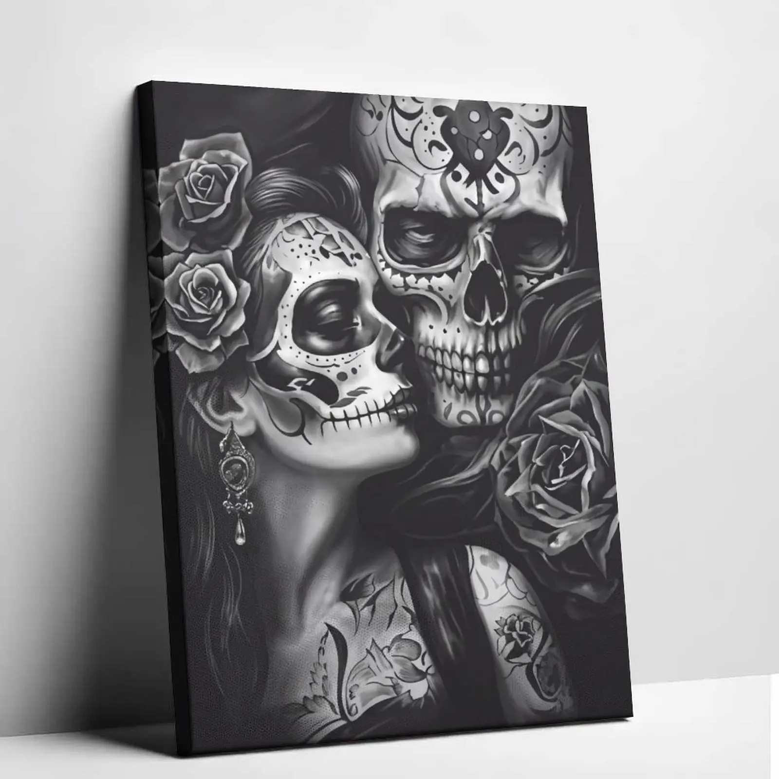 Art Poster  Black And White Sugar Skull Couple  Prints  Art Paintings  Artworks Gothic Pictures  for Living Room Bedroom Decoration Day Of The Dead Aesthetic  poster