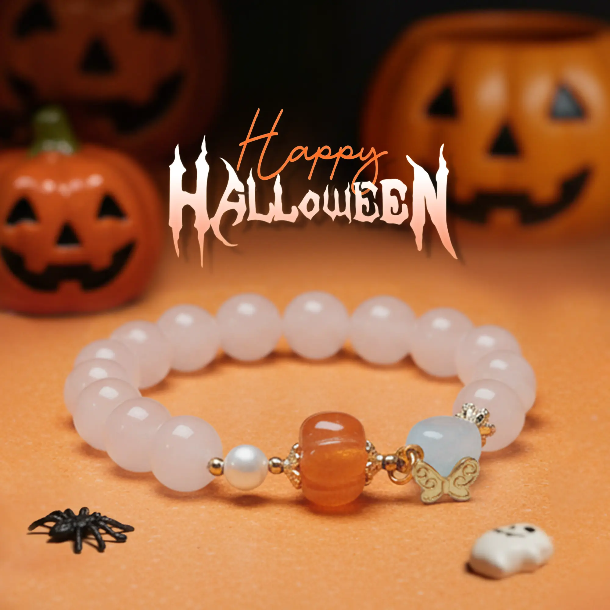 Unisex Exquisite Trendy Bracelet - Cute Pumpkin Charm with Crystal Accents, Casual Costume Jewelry Gift for Women, Halloween Daily Accessory