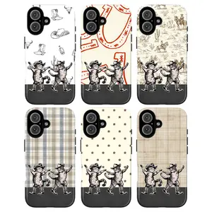 Cowgirl Cat Phone Case – Viral Country Western iPhone Cover, Dancing Cowboy Cats with Boots & Horseshoe Art, Retro Ranchcore Aesthetic Protective Case for iPhone 17 16 15 14 13 12 11 Series Cute Gift for Girls