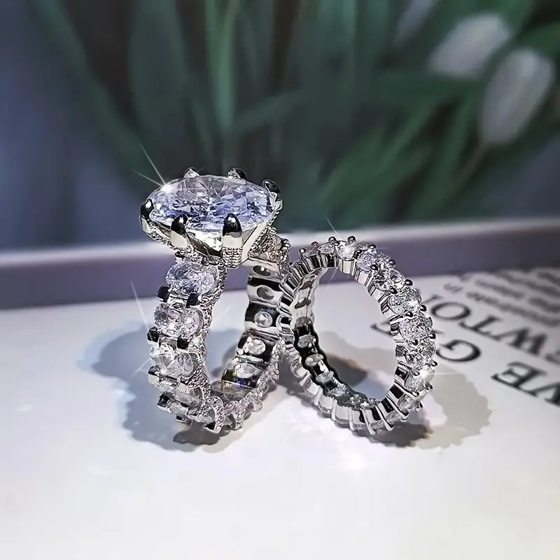 [8Ct Moissanite Ring] 8 Carat Moissanite S925 Silver Wedding Ring Set |                   Engagement, Commemorative, Mother's Day Gift for Wives, Girlfriends