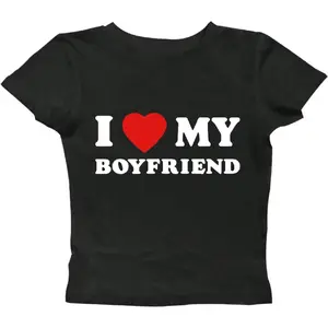 I Love My Boyfriend Cropped T-Shirt Heart My Boyfriend Y2K Style Crop Top
