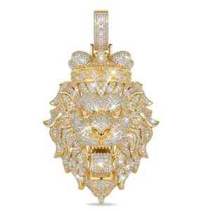 3D 18k Gold Filled Lion Head Moissanite Pendant - Urban Hip Hop Luxury Accessory, Gold or Silver Options