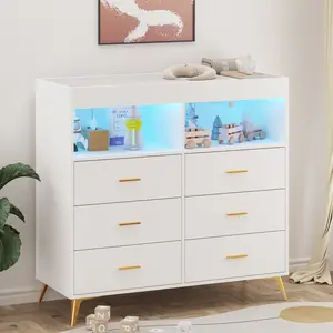 Summervibes Flash sale home items LED Light & Power Outlet Baby Changing Table Dresser - 6 Drawers, Metal Feet, Organizer & Diaper Station for Nursery or Bedroom, Modern White, Storage Cabinet Chest, Sturdy Dressers