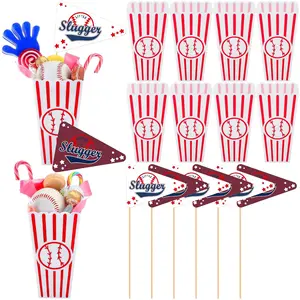 12 count Baseball Party Supplies Plastic Baseball  Boxes with 12 count Pennant Flags Rookie of The Year First Birthday Decorations  Bucket for Team Senior Night  Party Favors