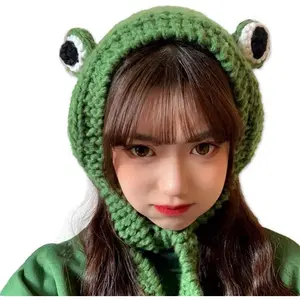 Frog Headband Hat Cute Crochet Knitted Headband Outdoors Big Eye Frog Cap Earflap Ear Protective