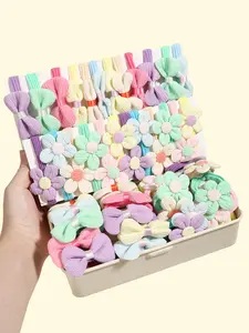 24pcs Flower Bow Band-Seamless Elastic Headstring with Decorative Flowers, Soft Pink Color Suitable for ponytail, hair and outdoor activities, cute hair accessories, elegant design, comfortable fit, fashion lovers must have