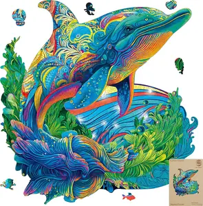 Wooden Puzzles, Dolphin Jigsaw Puzzles 500 Pieces, Unique Shaped Wooden Puzzles for Adults and Kids, Family Game 23.3x22.5 Inch