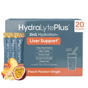 HydraLyte Plus Liver Support - Low Sugar Recovery & Hydration Powder | Electrolytes with Milk Thistle | Peach Passion (20 Servings)