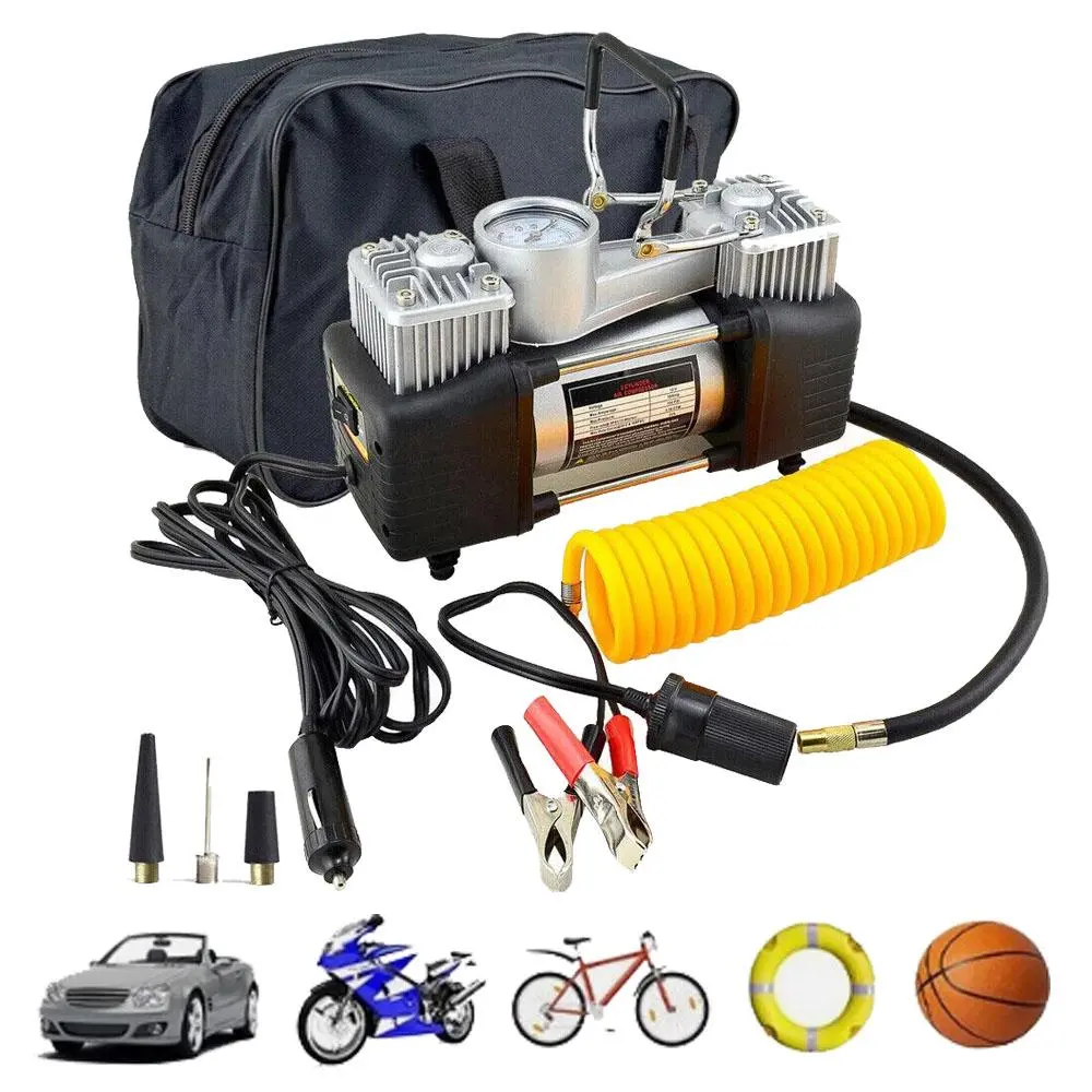 Heavy‑Duty 12V Portable Air Compressor｜150 PSI Metal Housing Tire Inflator, Fast Inflation for Cars, Trucks, 4WD & Tractors, Emergency Roadside Tool with Full Accessories