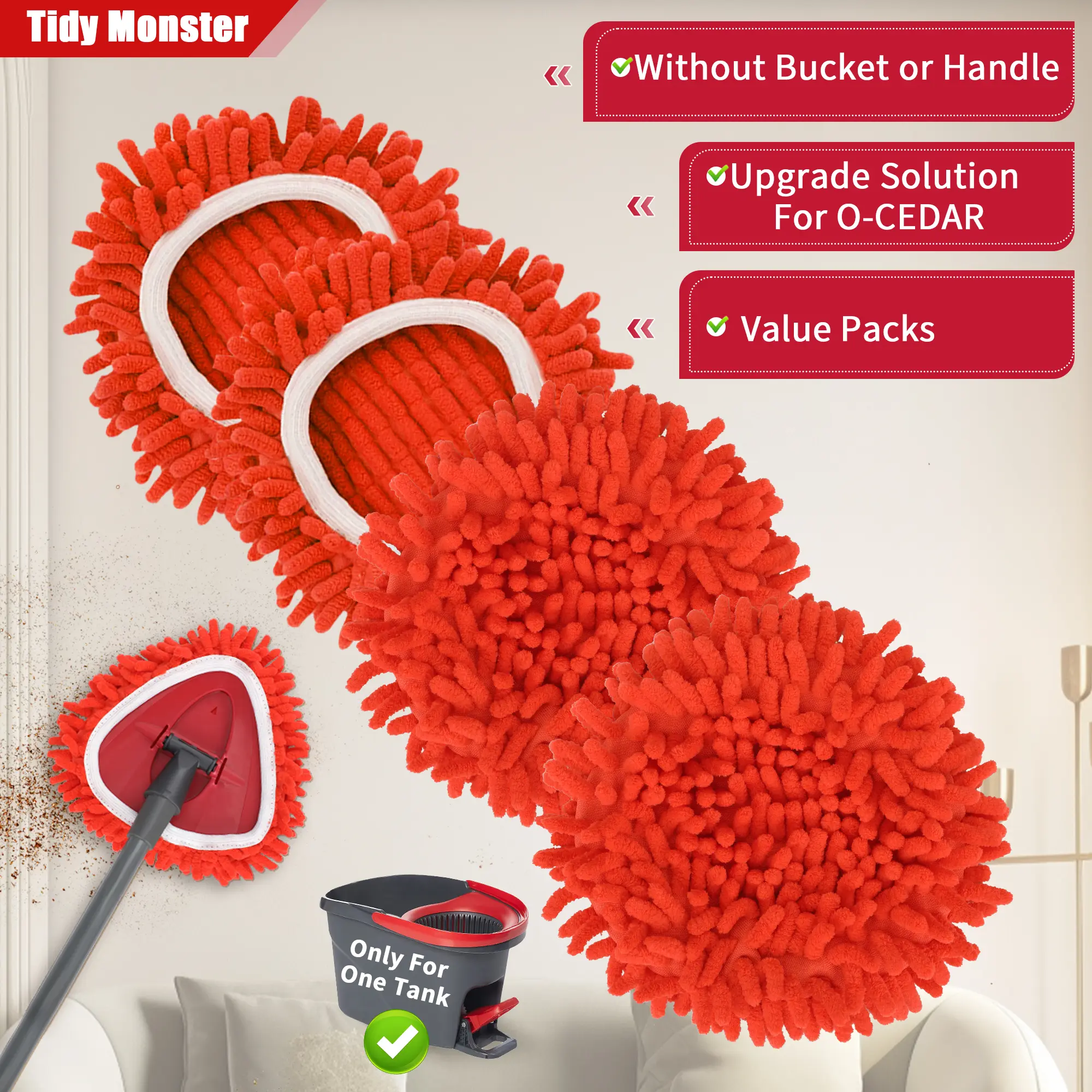 Chenille Duster Replacement Heads for O-Cedar 2026 Unique Design Heads Turn Mop into Long-Handle Duster Cleaning Trap Bucket & Handle Not included