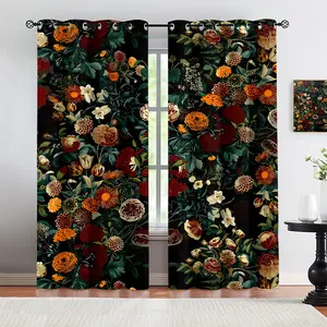 2pcs， Featuring perforated installation and floral print Privacy Grommet curtains, suitable for living rooms, kitchens, bedrooms, study rooms, dining rooms, and home decor
