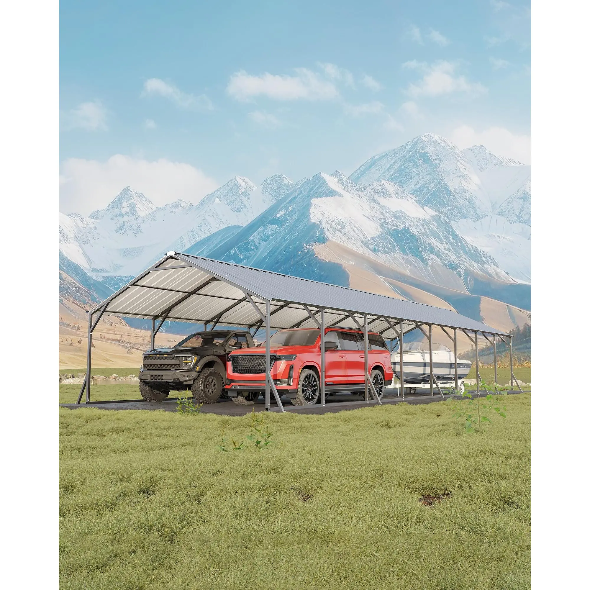 Garvee 20'X40'x12' Metal Carport for Multiple Vehicles, Enclosed Car Ports, Vertical Roof Design, for All-Weather, for Full-Size Pickup Trucks, Boats, and Tractors